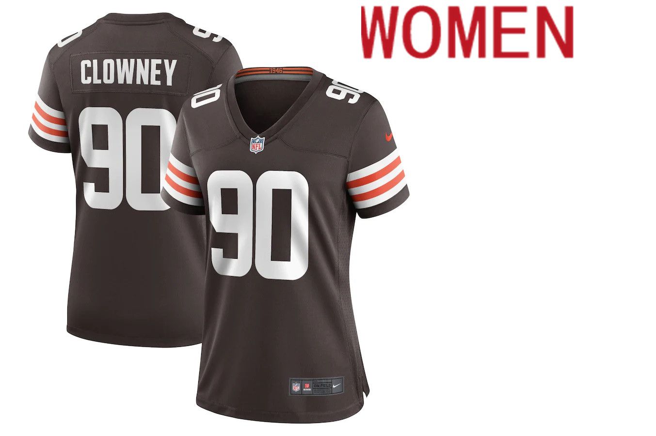 Women Cleveland Browns #90 Jadeveon Clowney Nike Brown Game NFL Jersey->women nfl jersey->Women Jersey
